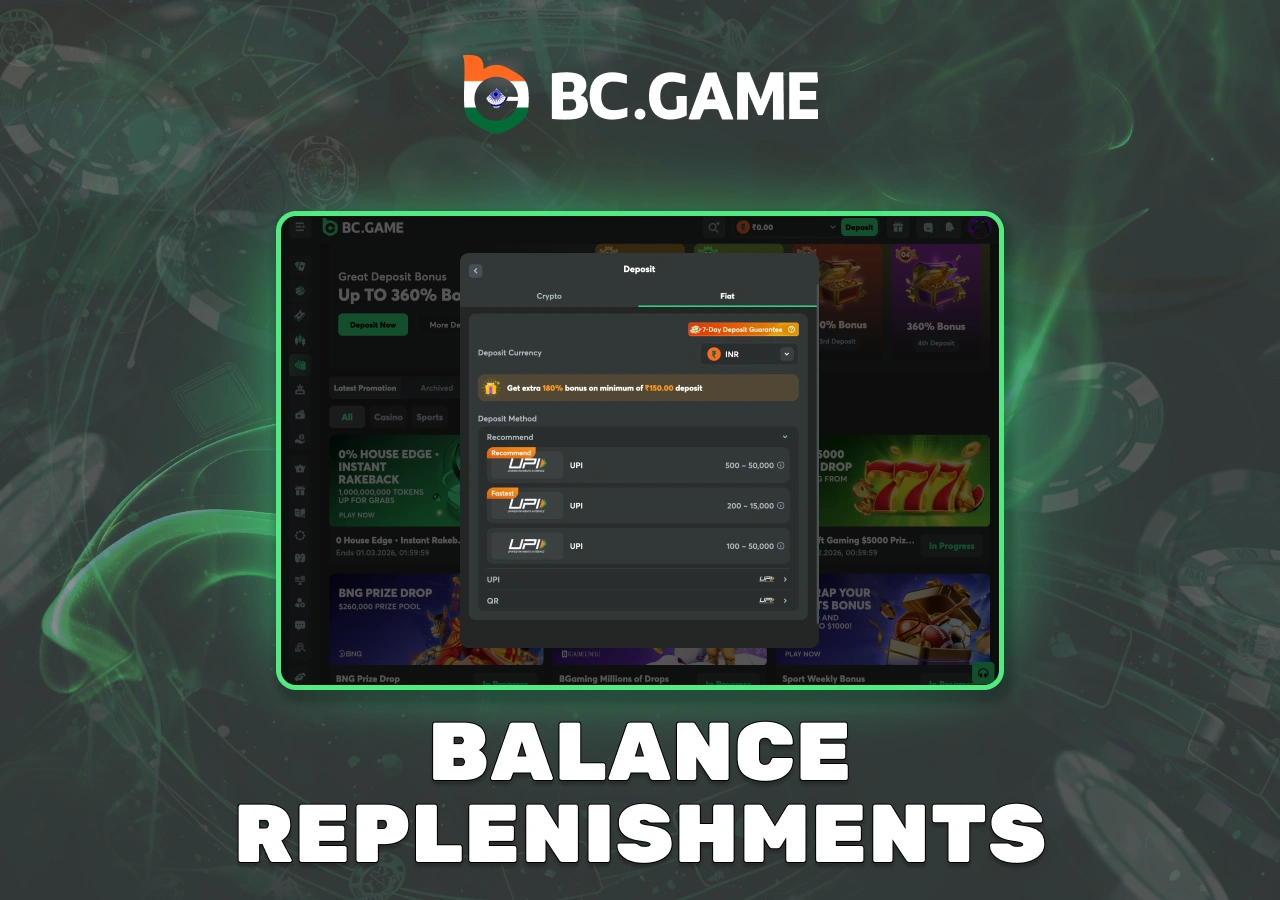 Available payment methods on BC Game platform