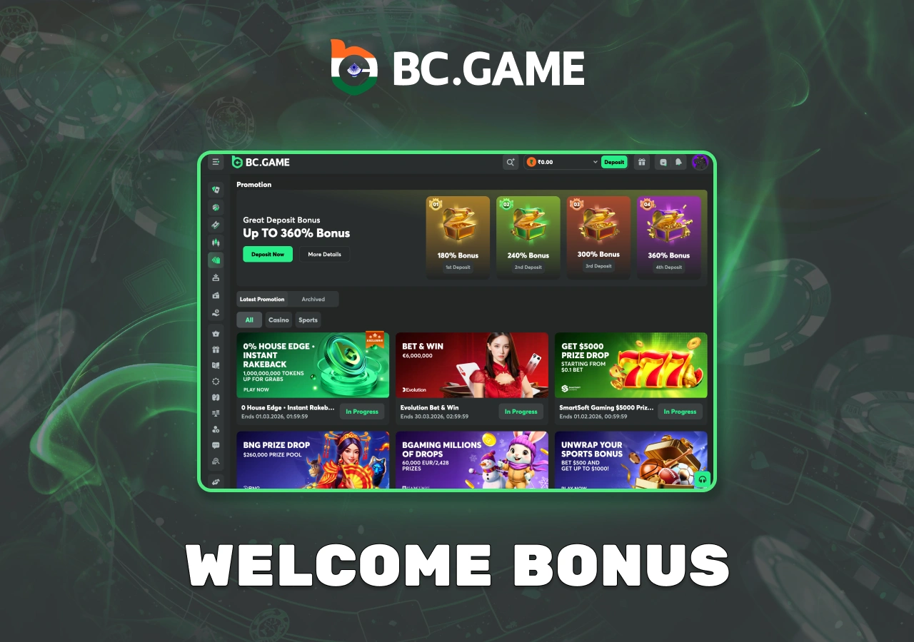 Welcome bonus for new users of the casino